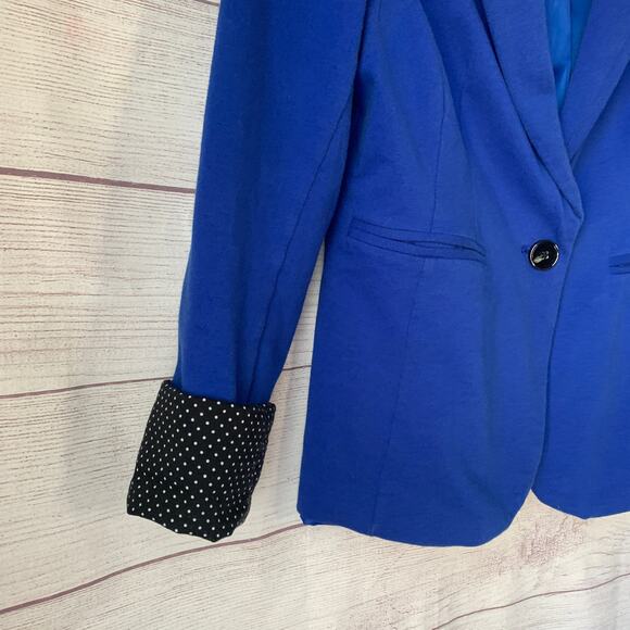 Apt. 9 Blue Blazer Jacket with Polka Dot Roll Cuff Button Closure Size XS - Picture 12 of 12